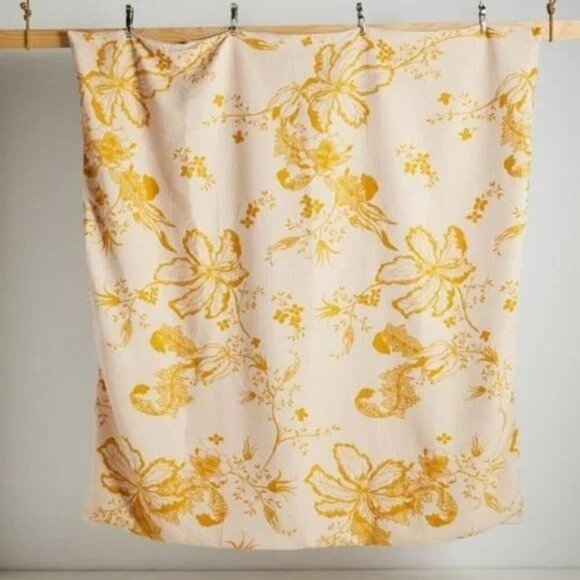 Anthropologie Jacquard Woven Porte Bonheur Twin Duvet Cover Gold Yellow Blooms - Picture 3 of 6